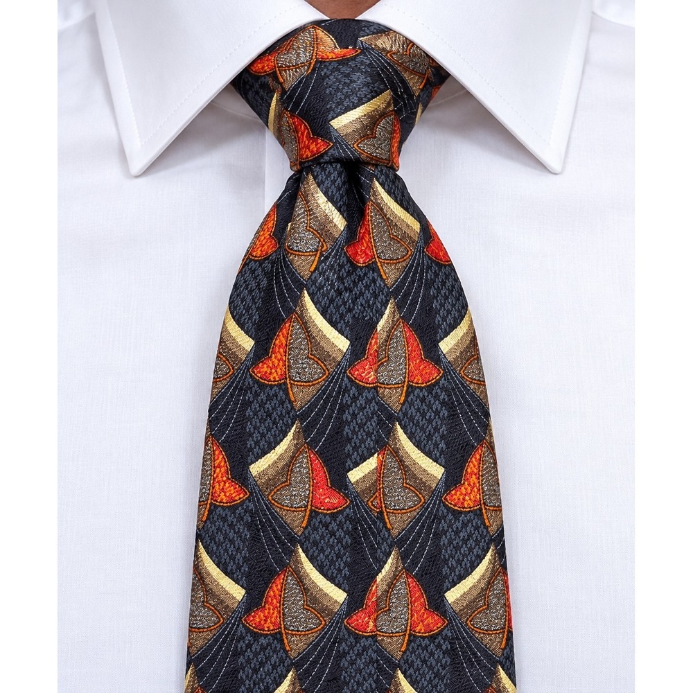 Ermenegildo Zegna Tie Mens 100% Silk Geometric Leaf Italy 60" Designer -3872